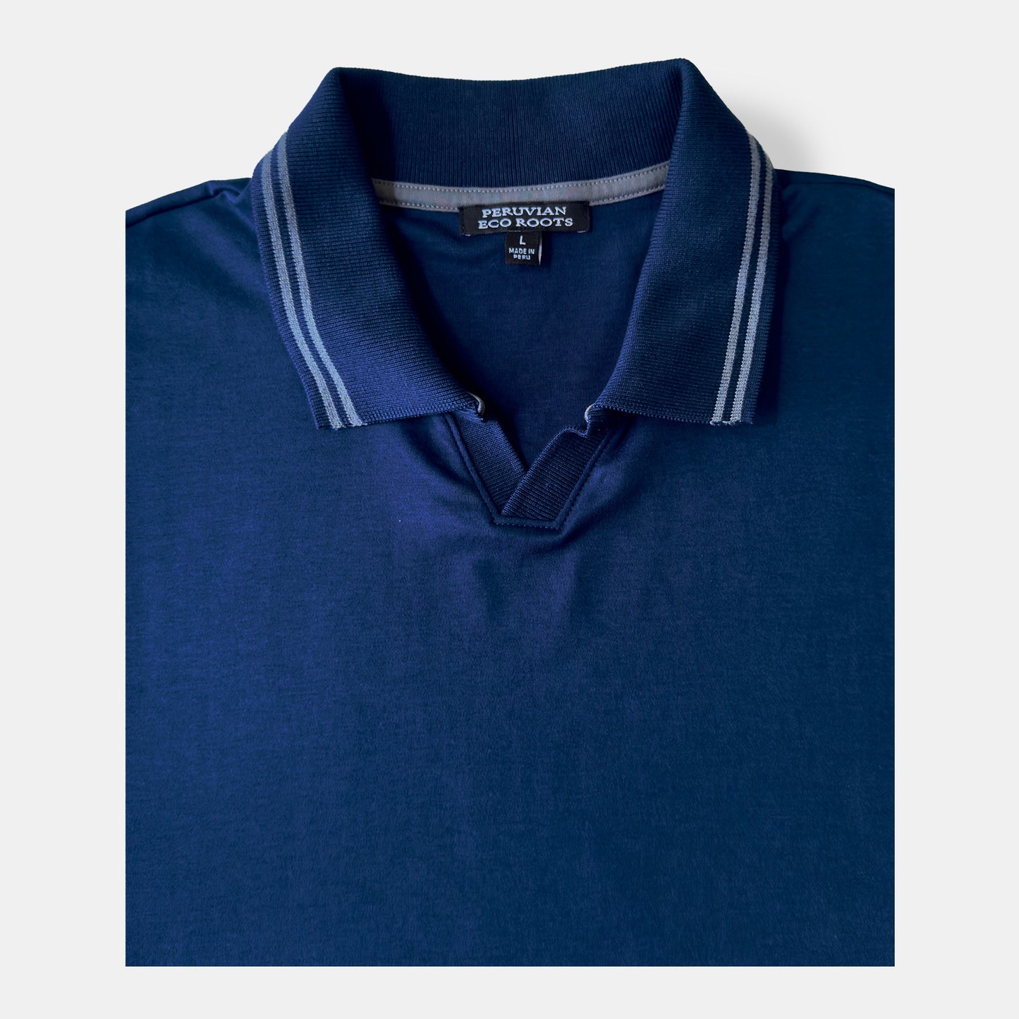 Interlock-Pima Cotton Polo Shirt Men’s Navy Blue Ribbed Collar and Sleeves