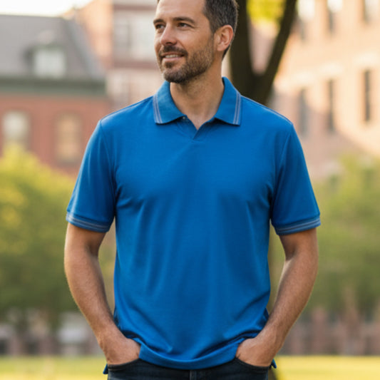 Interlock-Pima Cotton Polo Shirt Men’s Royal Blue Ribbed Collar and Sleeves