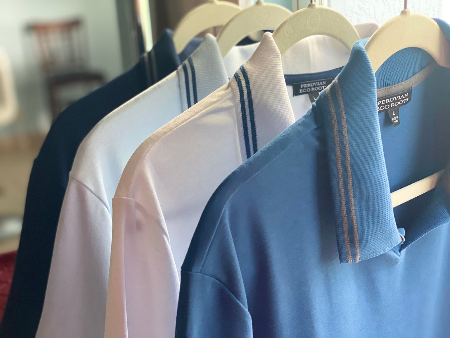 Interlock-Pima Cotton Polo Shirt Men’s Light Blue Ribbed Collar and Sleeves