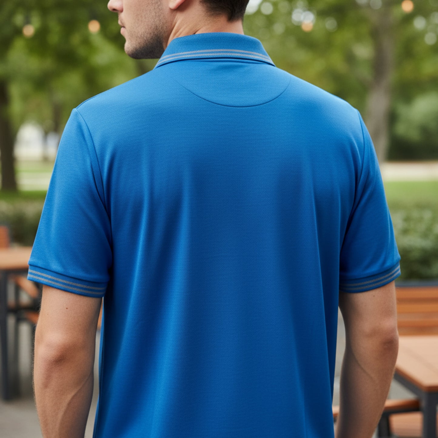 Interlock-Pima Cotton Polo Shirt Men’s Royal Blue Ribbed Collar and Sleeves