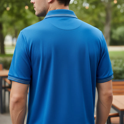 Interlock-Pima Cotton Polo Shirt Men’s Royal Blue Ribbed Collar and Sleeves