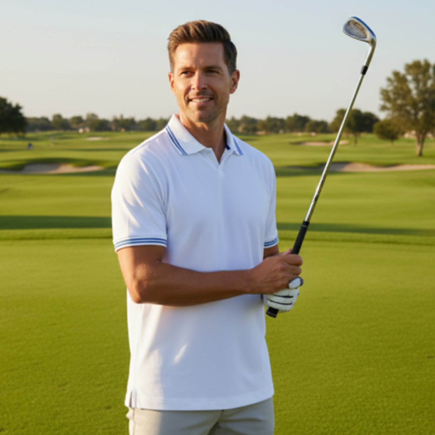 Interlock-Pima Cotton Polo Shirt Men’s White Ribbed Collar and Sleeves