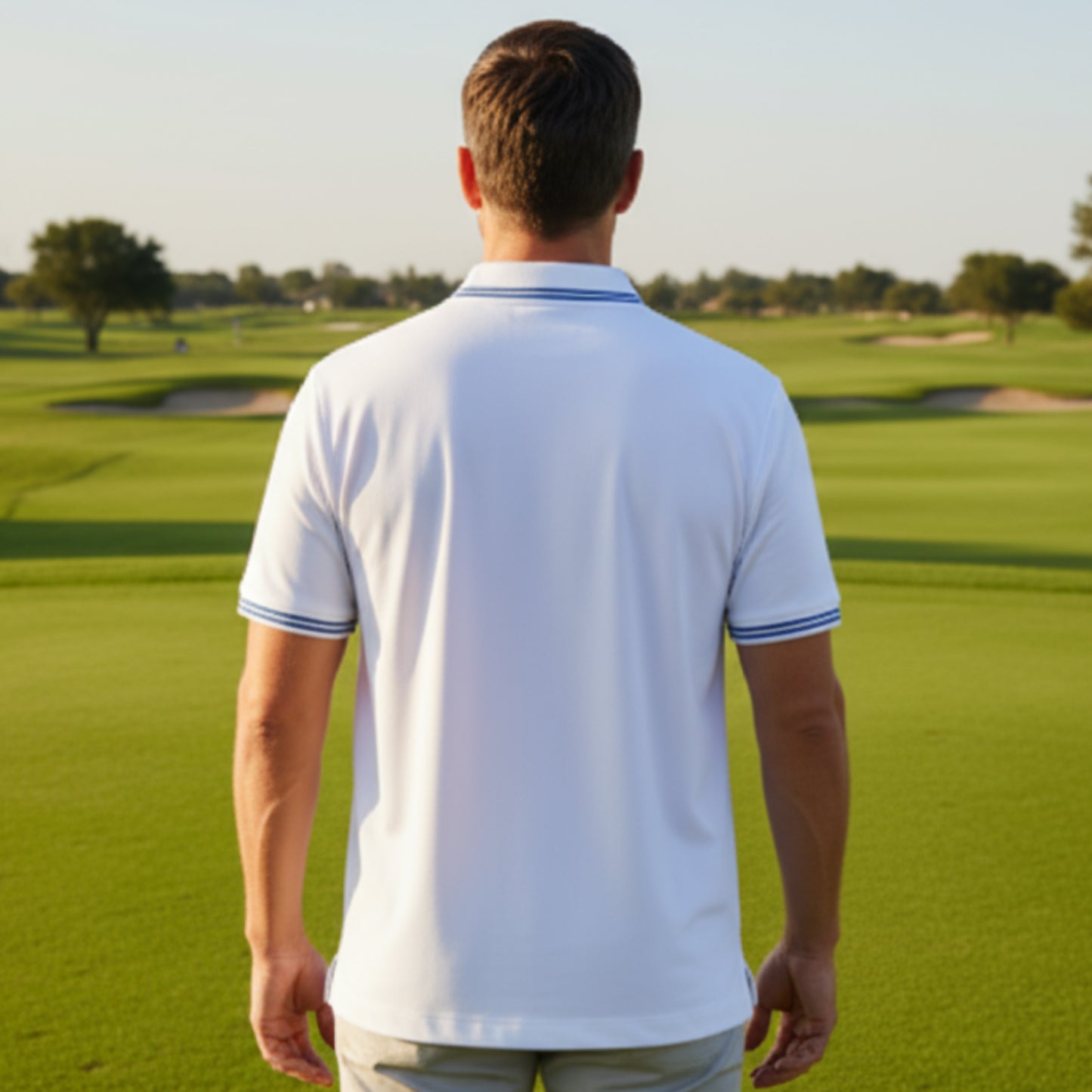 Interlock-Pima Cotton Polo Shirt Men’s White Ribbed Collar and Sleeves
