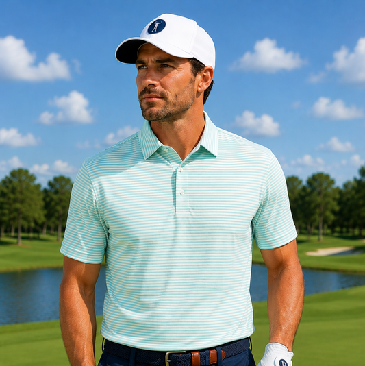 Men's Performance Golf Polo Shirt Moisture Wicking Stretch Striped Athletic