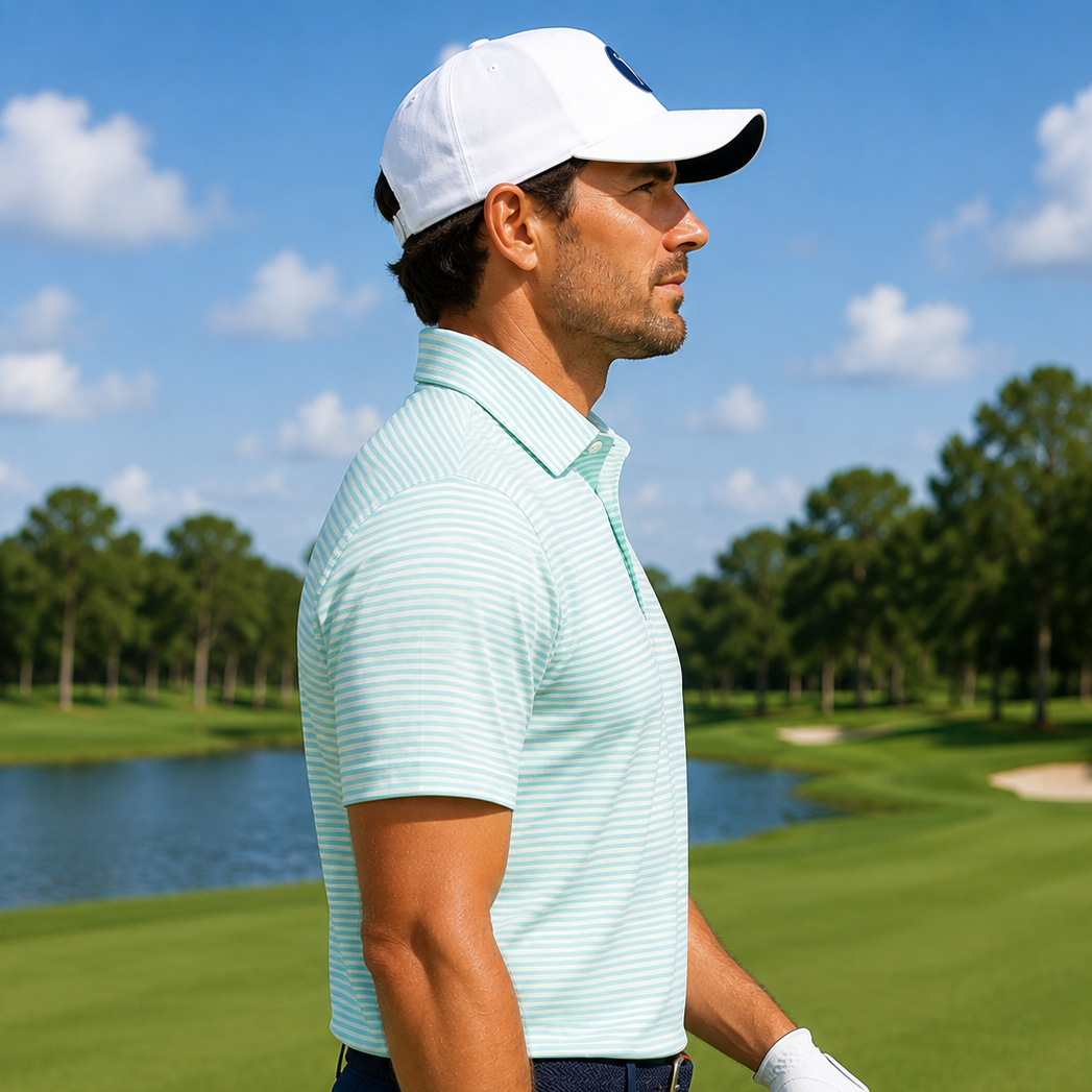 Men's Performance Golf Polo Shirt Moisture Wicking Stretch Striped Athletic