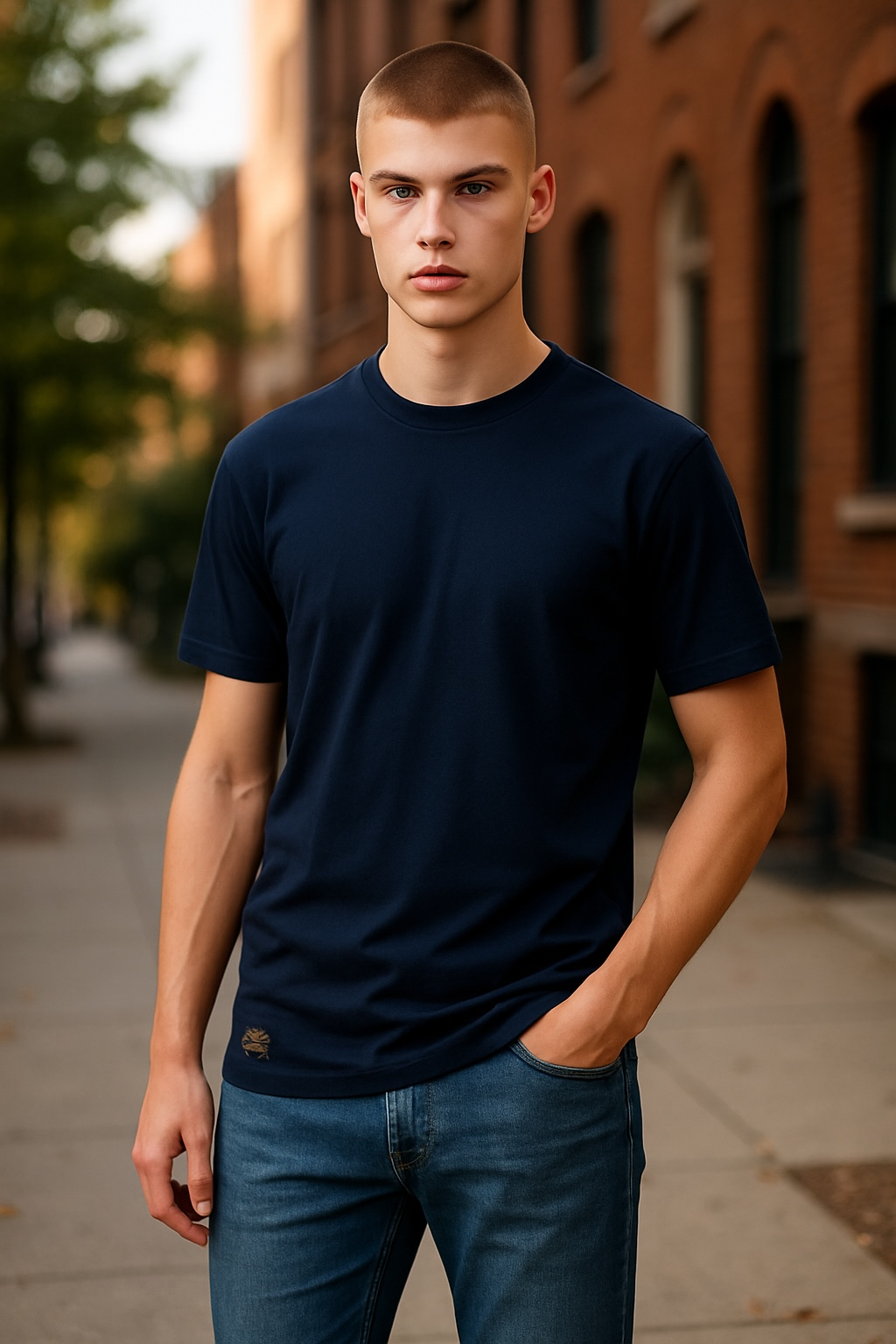 Men's Short Sleeve Crew Neck Pima Cotton Jersey Blue