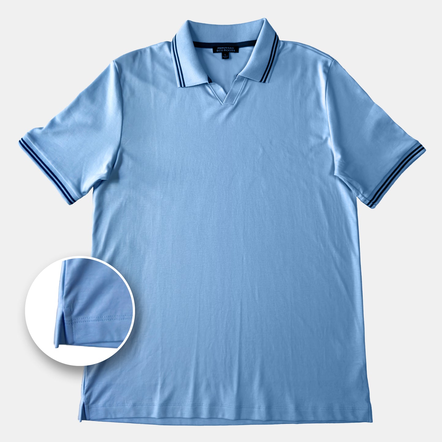 Interlock-Pima Cotton Polo Shirt Men’s Light Blue Ribbed Collar and Sleeves