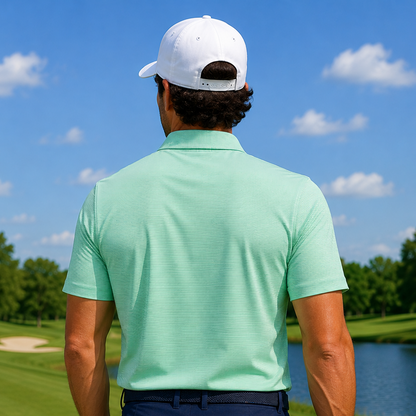 Men's Performance Golf Polo Shirt Fairway Moisture Wicking Stretch Striped Athletic Green Mint