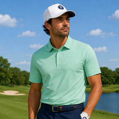 Men's Performance Golf Polo Shirt Fairway Moisture Wicking Stretch Striped Athletic Green Mint