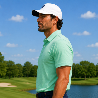 Men's Performance Golf Polo Shirt Fairway Moisture Wicking Stretch Striped Athletic Green Mint