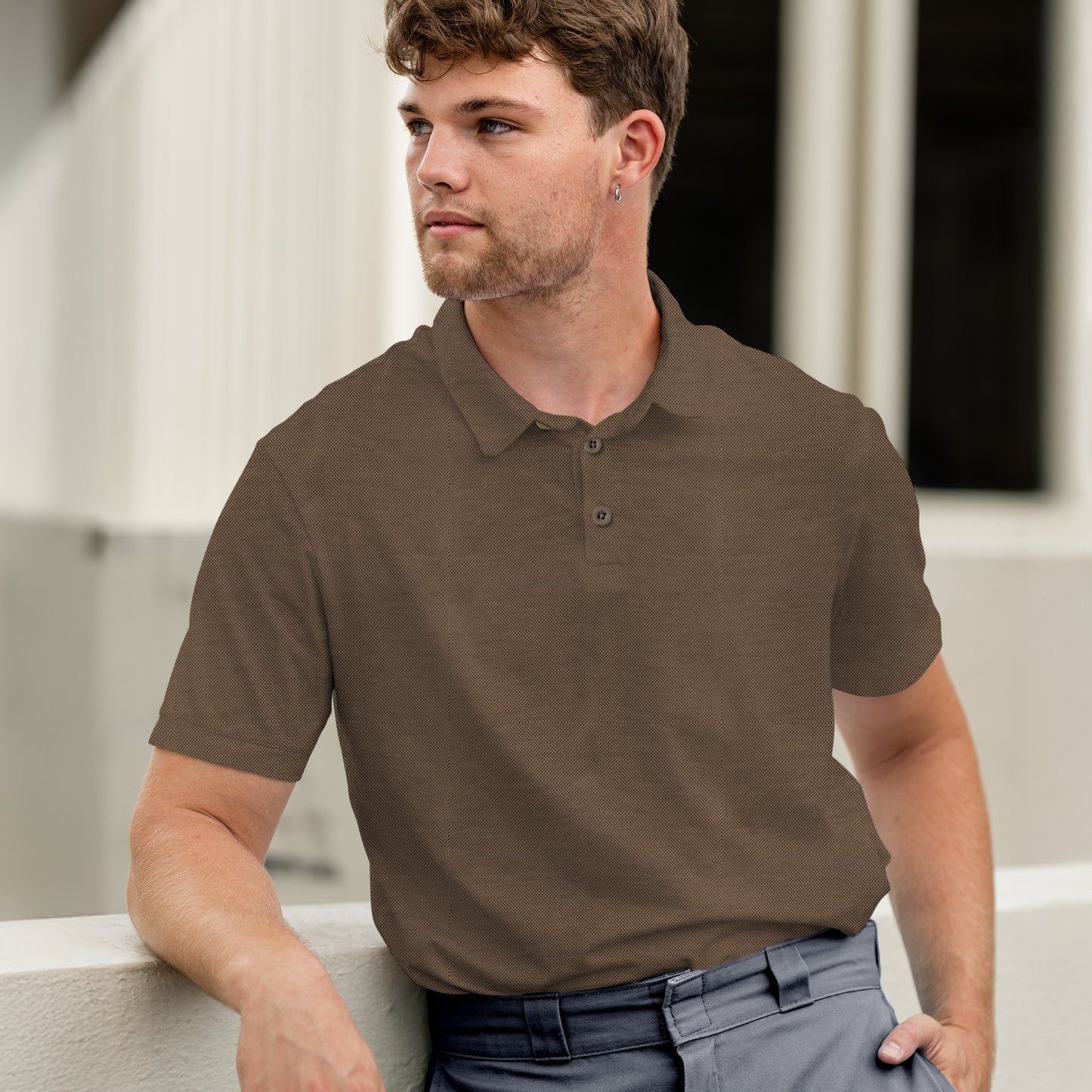 Men's Short Sleeve Golf Polo – Pima Cotton Blend in Camel