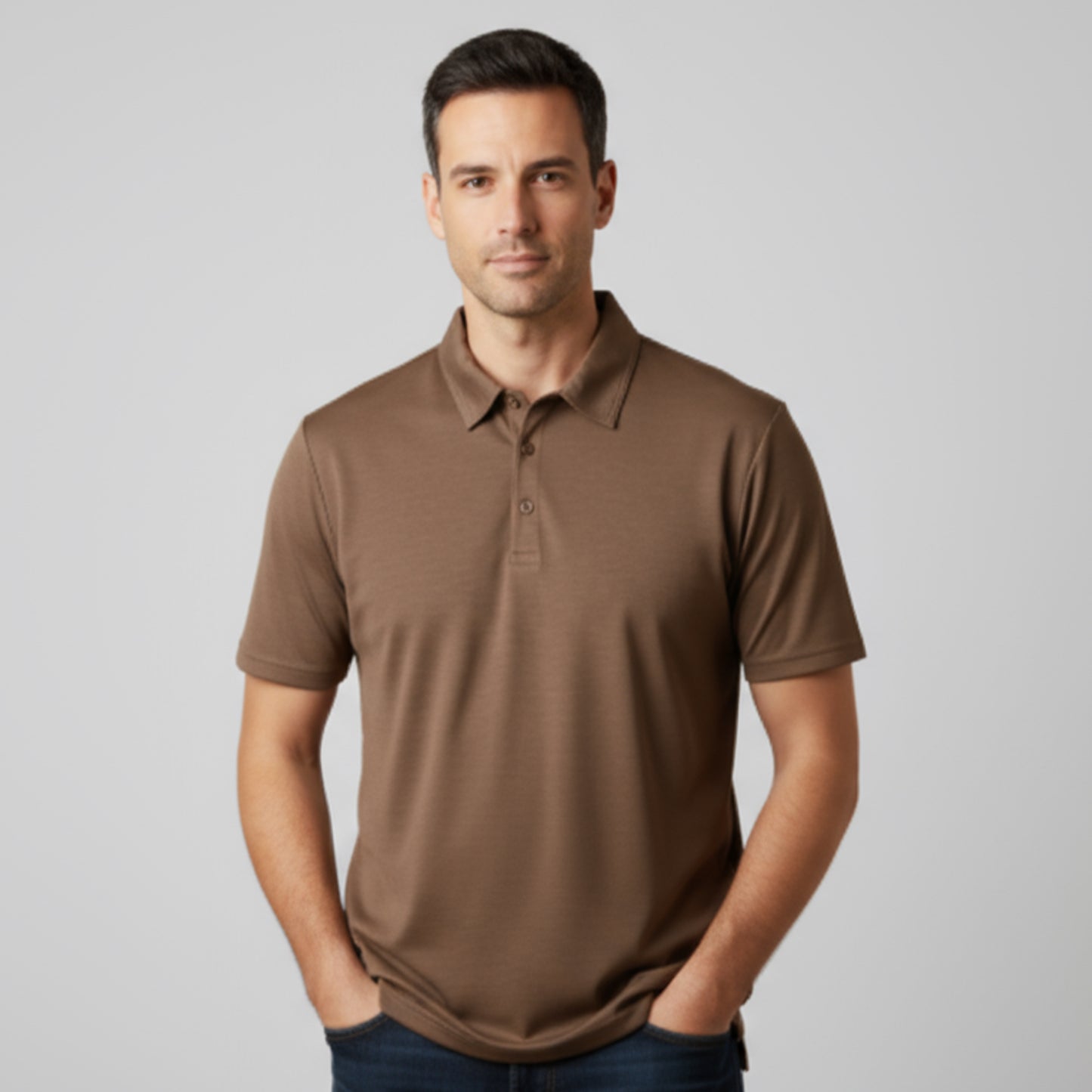 Men's Short Sleeve Golf Polo – Pima Cotton Blend in Camel