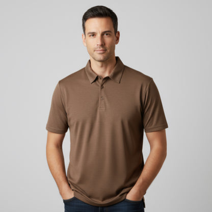 Men's Short Sleeve Golf Polo – Pima Cotton Blend in Camel