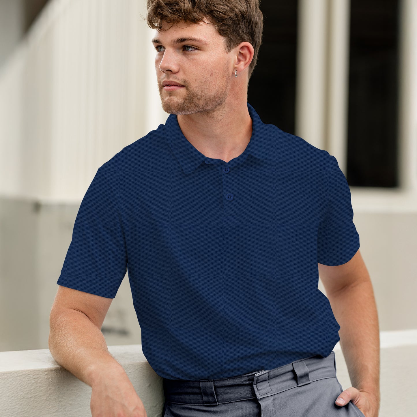 Men's Short Sleeve Golf Polo – Pima Cotton Blend in Navy