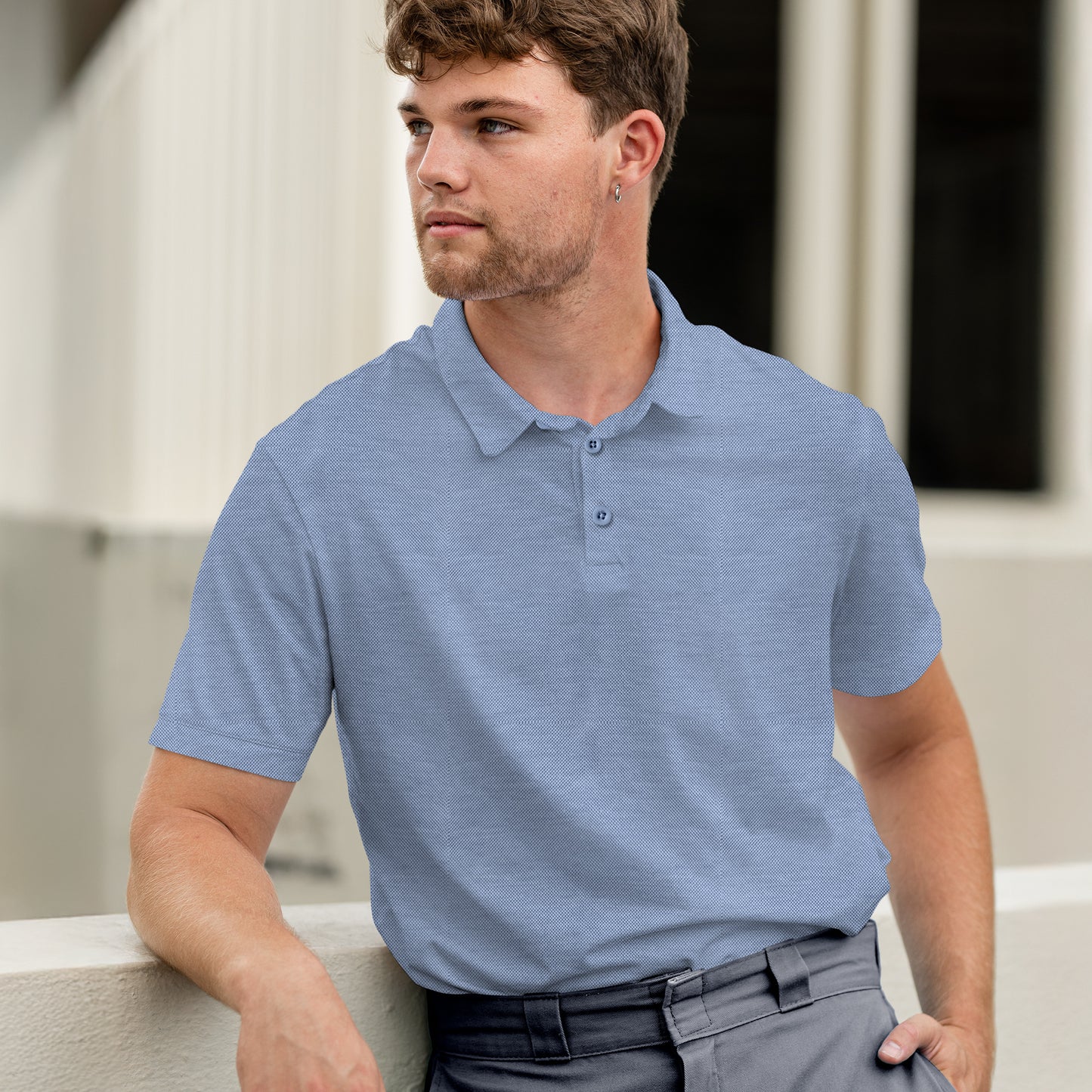 Men's Short Sleeve Golf Polo – Pima Cotton Blend in Steel