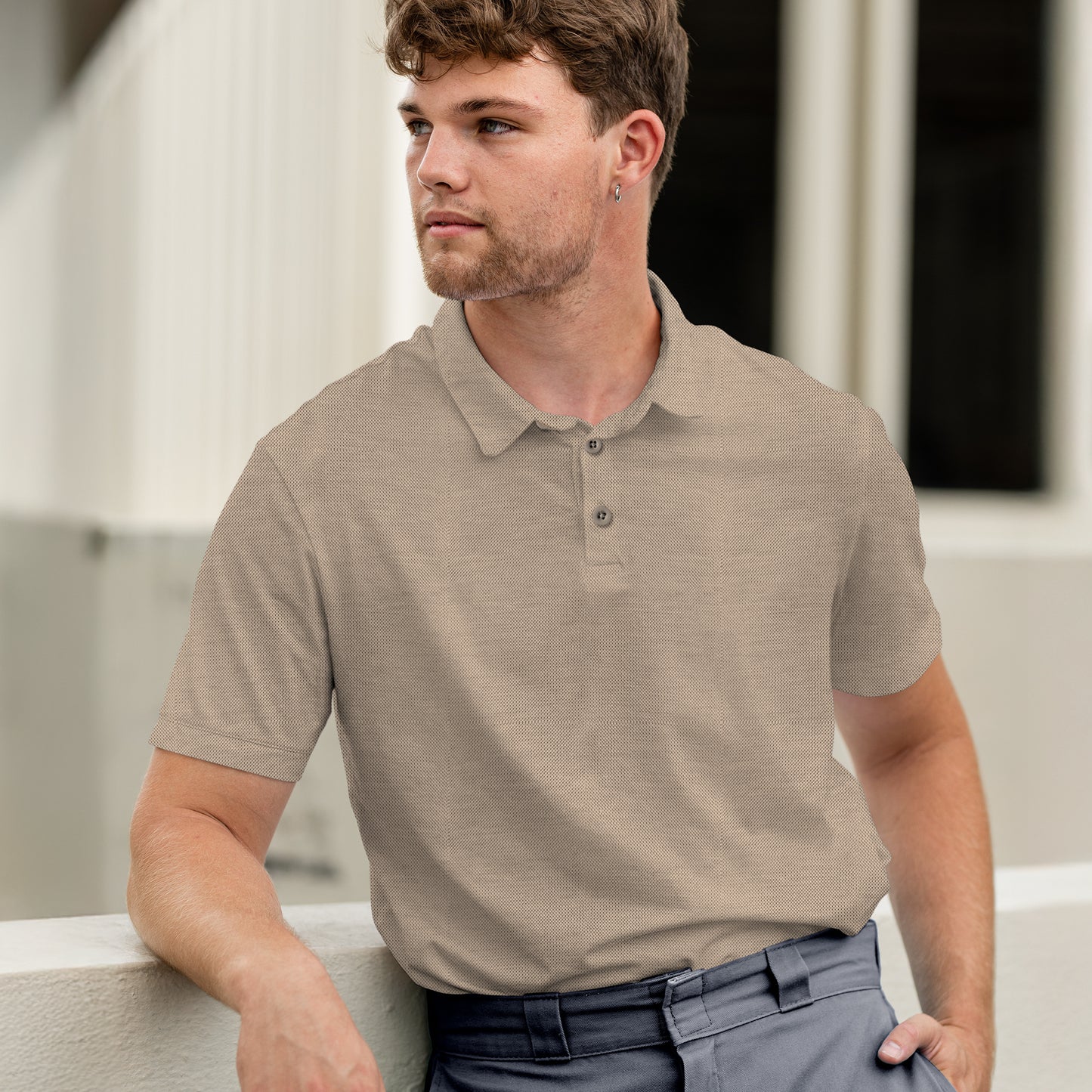 Men's Short Sleeve Golf Polo – Pima Cotton Blend in Taupe