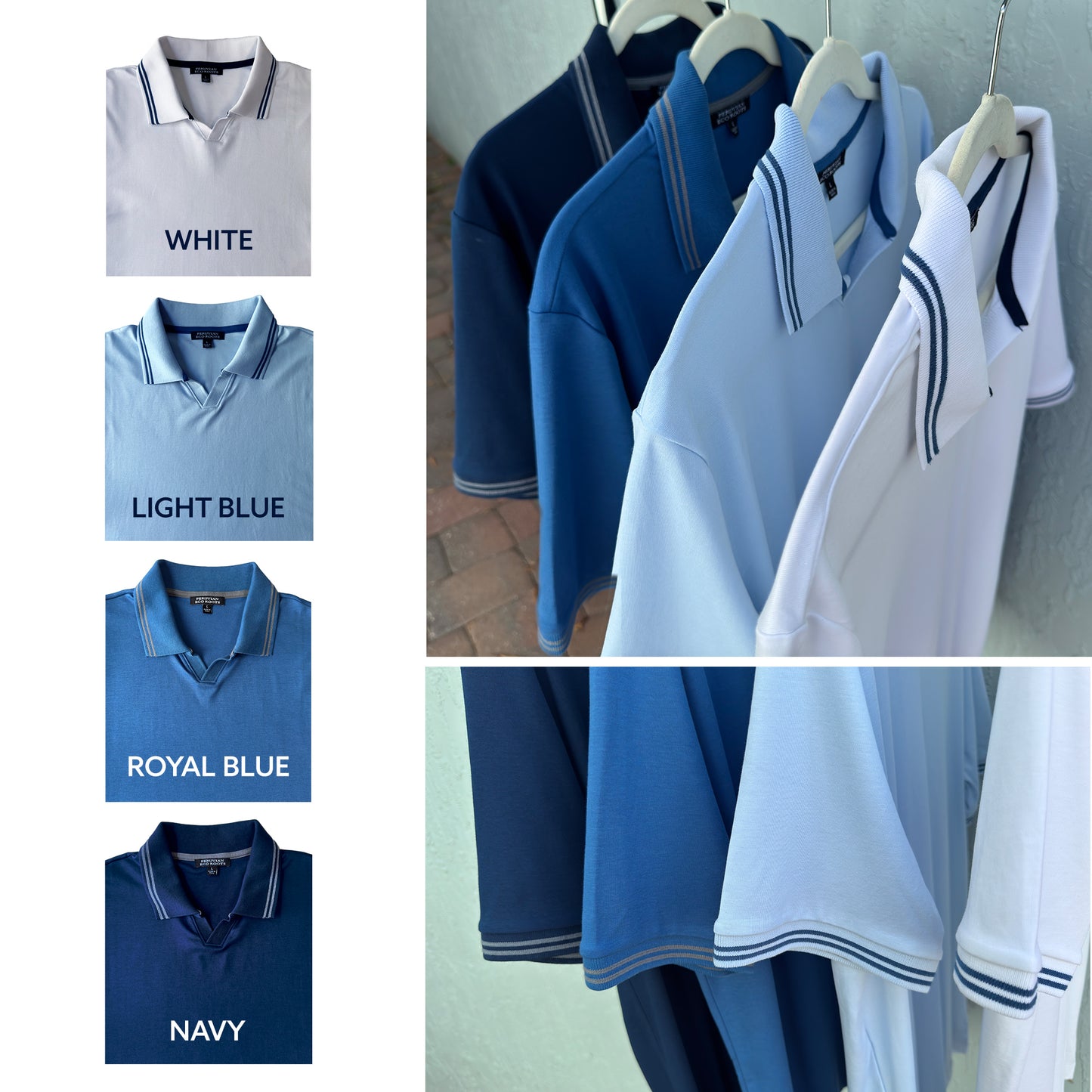 Interlock-Pima Cotton Polo Shirt Men’s Light Blue Ribbed Collar and Sleeves