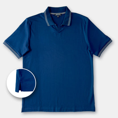 Interlock-Pima Cotton Polo Shirt Men’s Navy Blue Ribbed Collar and Sleeves