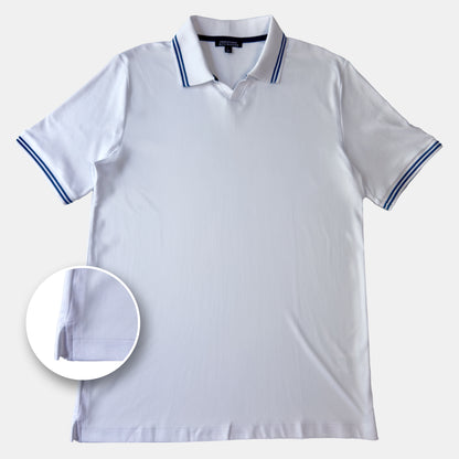 Interlock-Pima Cotton Polo Shirt Men’s White Ribbed Collar and Sleeves