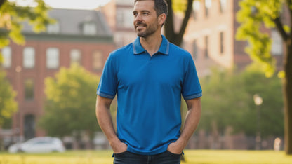 Interlock-Pima Cotton Polo Shirt Men’s Royal Blue Ribbed Collar and Sleeves