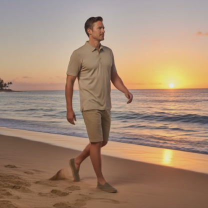 Men's Short Sleeve Golf Polo – Pima Cotton Blend in Taupe